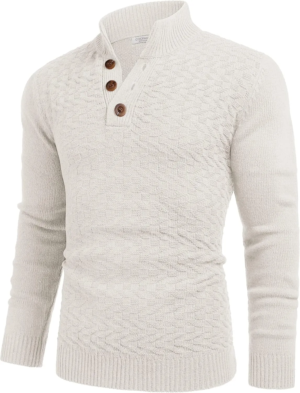 COOFANDY Men Mock Neck Button Sweater Casual Knitted Sweaters Fashion Henley Sweater