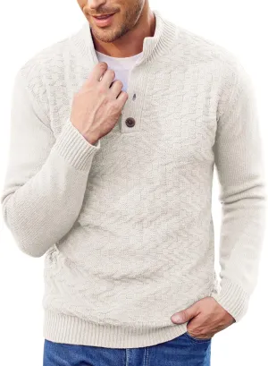 COOFANDY Men Mock Neck Button Sweater Casual Knitted Sweaters Fashion Henley Sweater