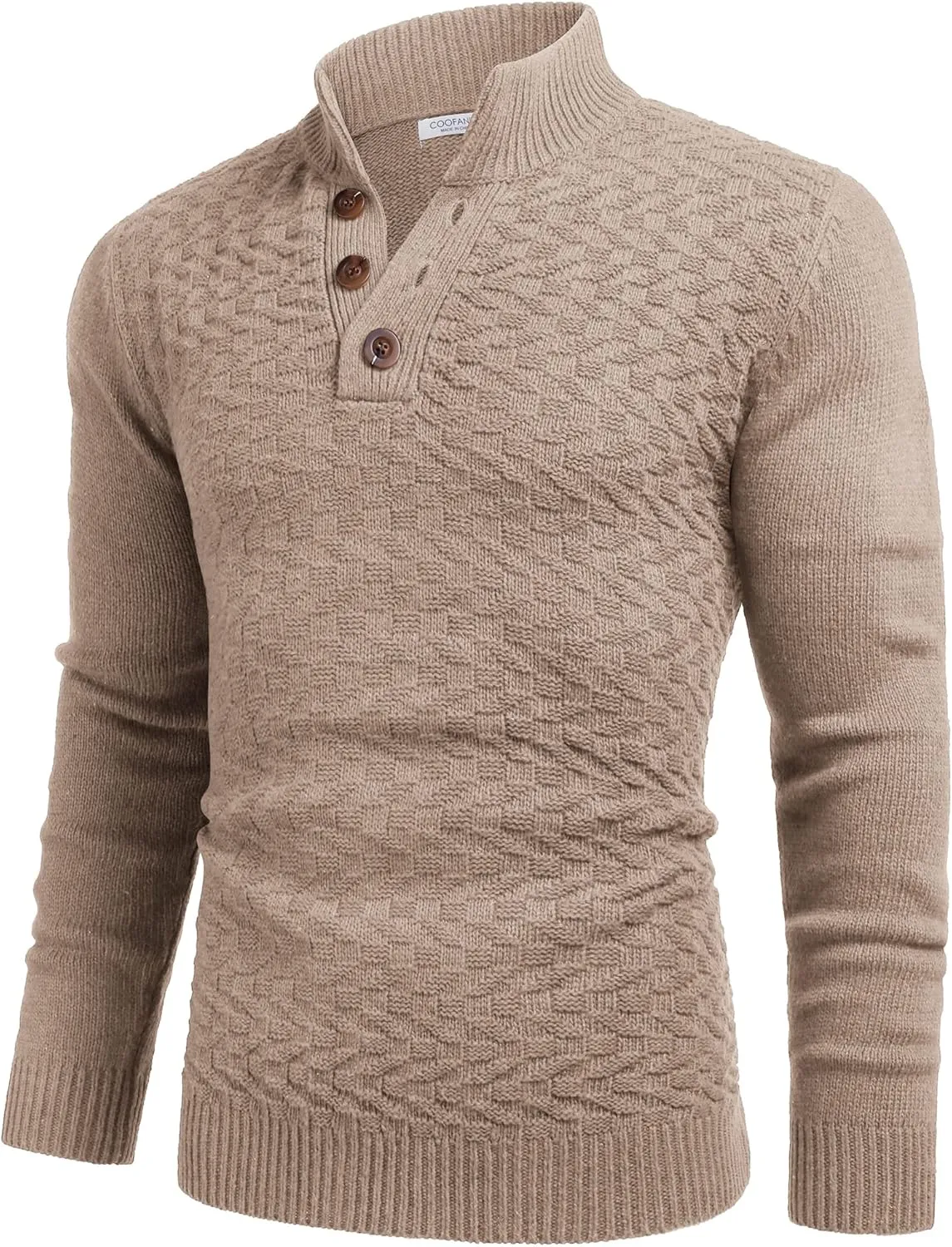 COOFANDY Men Mock Neck Button Sweater Casual Knitted Sweaters Fashion Henley Sweater