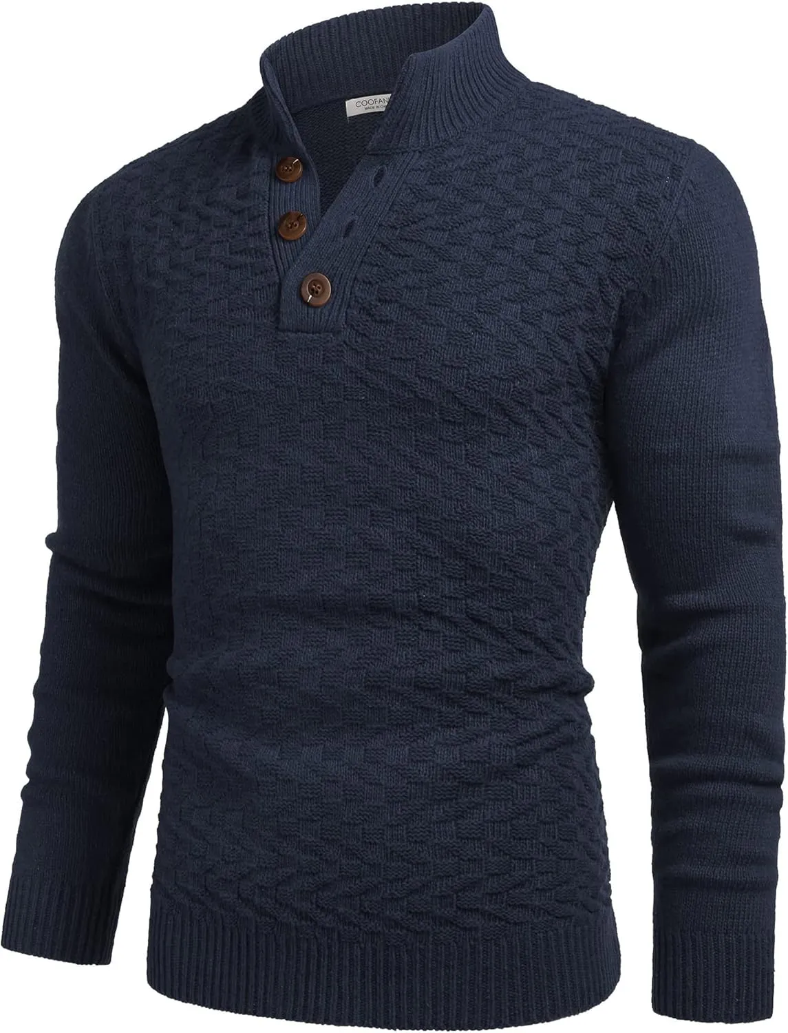 COOFANDY Men Mock Neck Button Sweater Casual Knitted Sweaters Fashion Henley Sweater