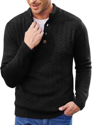 COOFANDY Men Mock Neck Button Sweater Casual Knitted Sweaters Fashion Henley Sweater