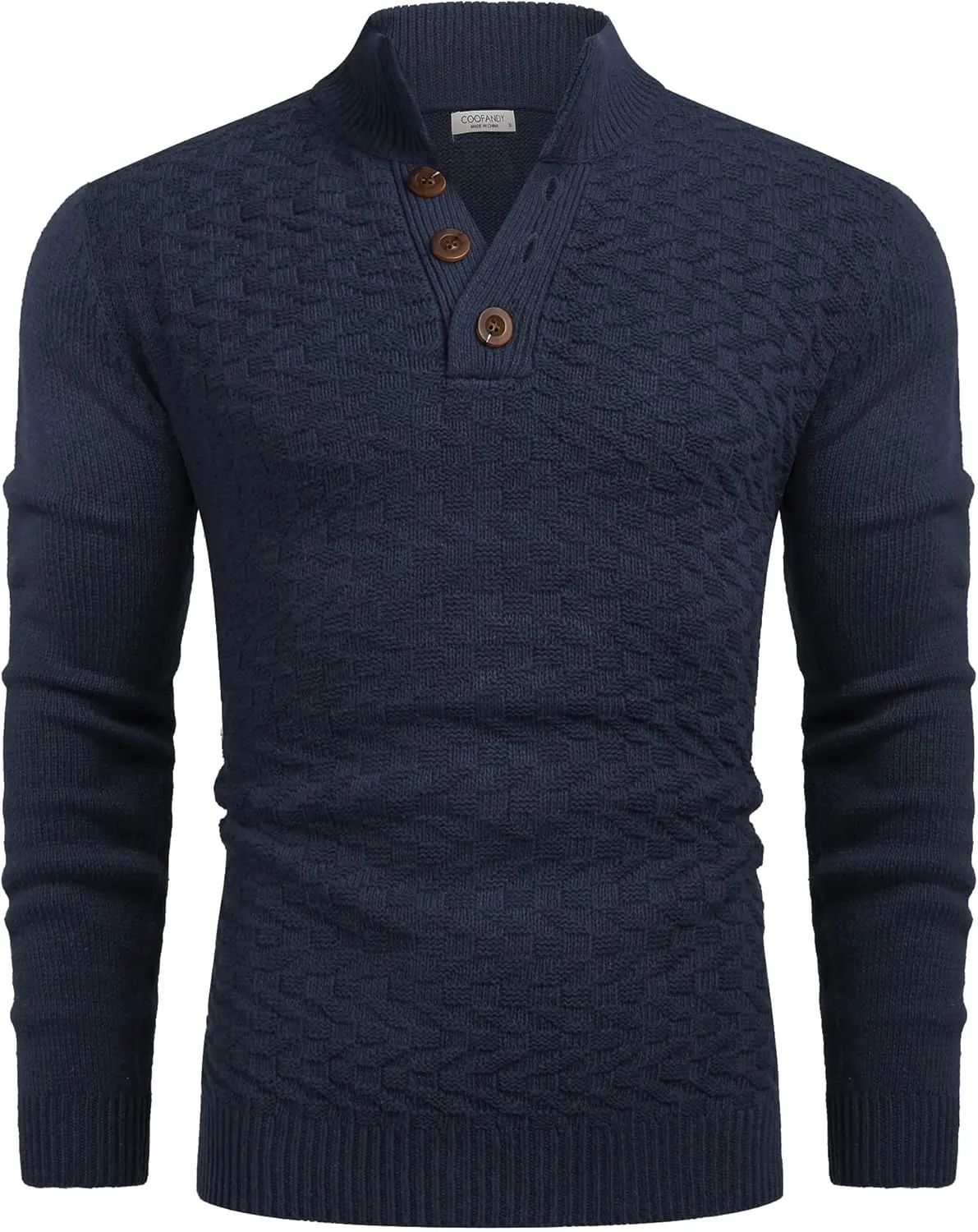 COOFANDY Men Mock Neck Button Sweater Casual Knitted Sweaters Fashion Henley Sweater