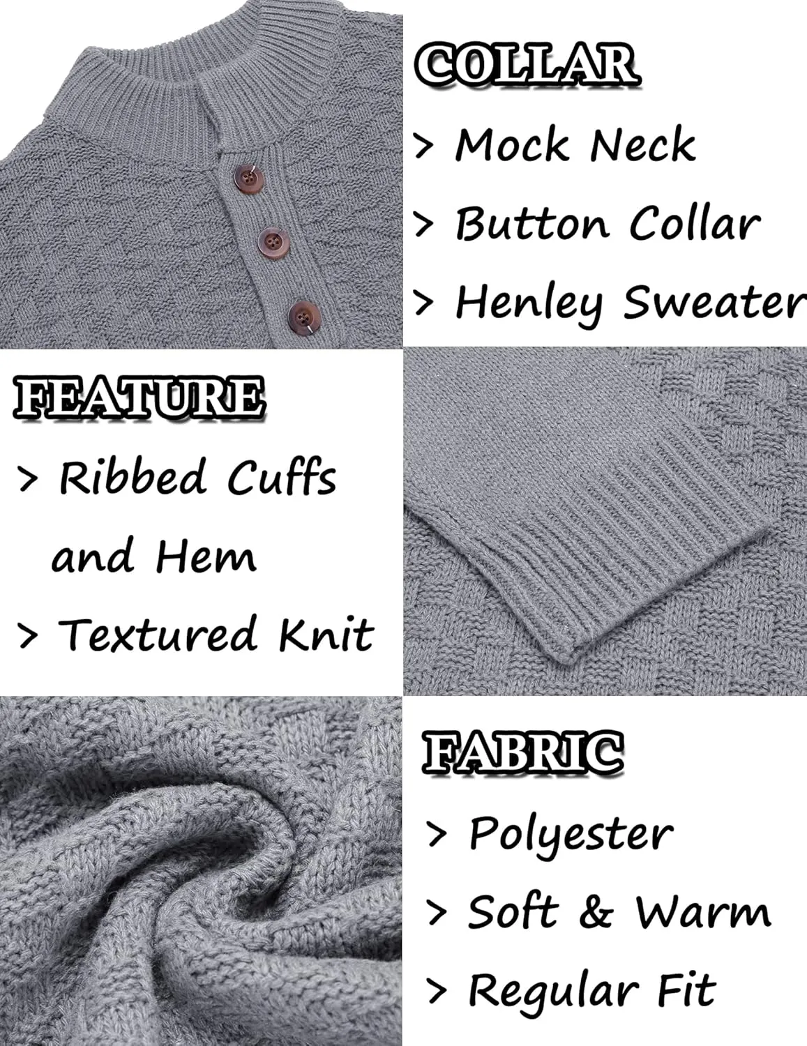 COOFANDY Men Mock Neck Button Sweater Casual Knitted Sweaters Fashion Henley Sweater