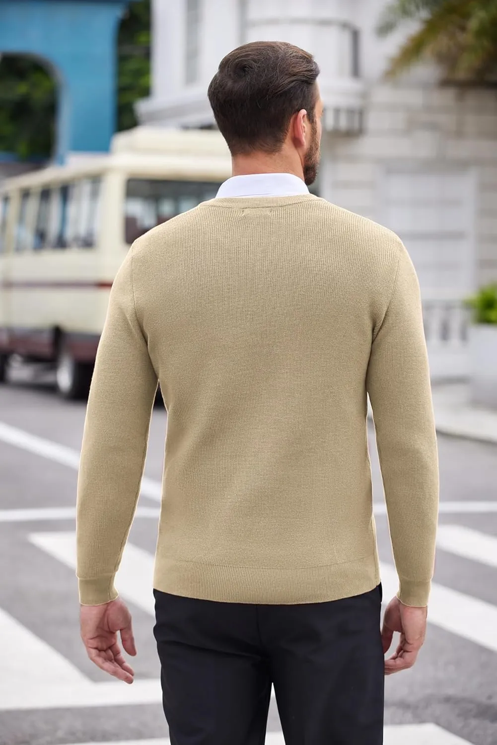 COOFANDY Men V Neck Dress Sweater Knit Long Sleeve Casual Slim Fit Pullover Sweater