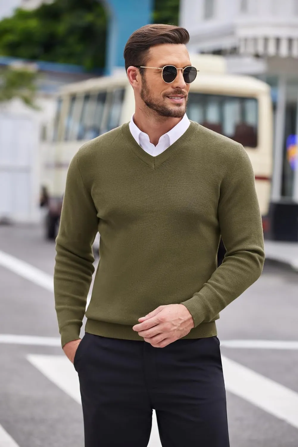 COOFANDY Men V Neck Dress Sweater Knit Long Sleeve Casual Slim Fit Pullover Sweater