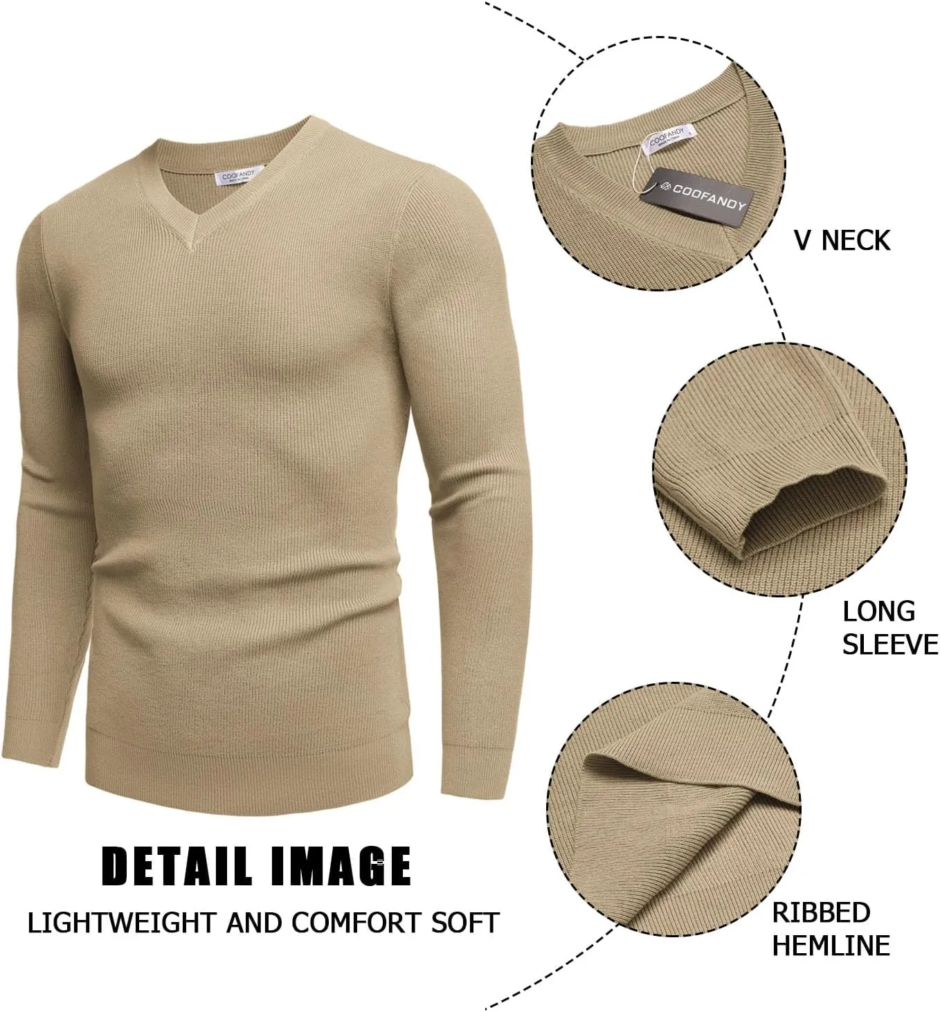 COOFANDY Men V Neck Dress Sweater Knit Long Sleeve Casual Slim Fit Pullover Sweater