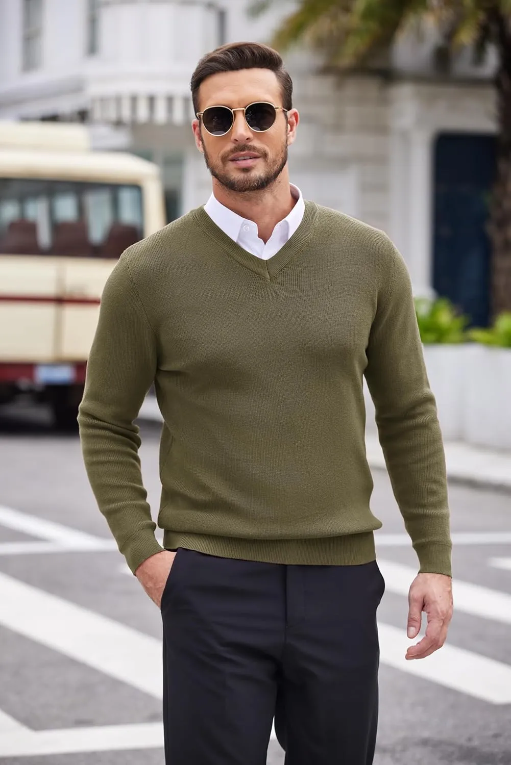 COOFANDY Men V Neck Dress Sweater Knit Long Sleeve Casual Slim Fit Pullover Sweater