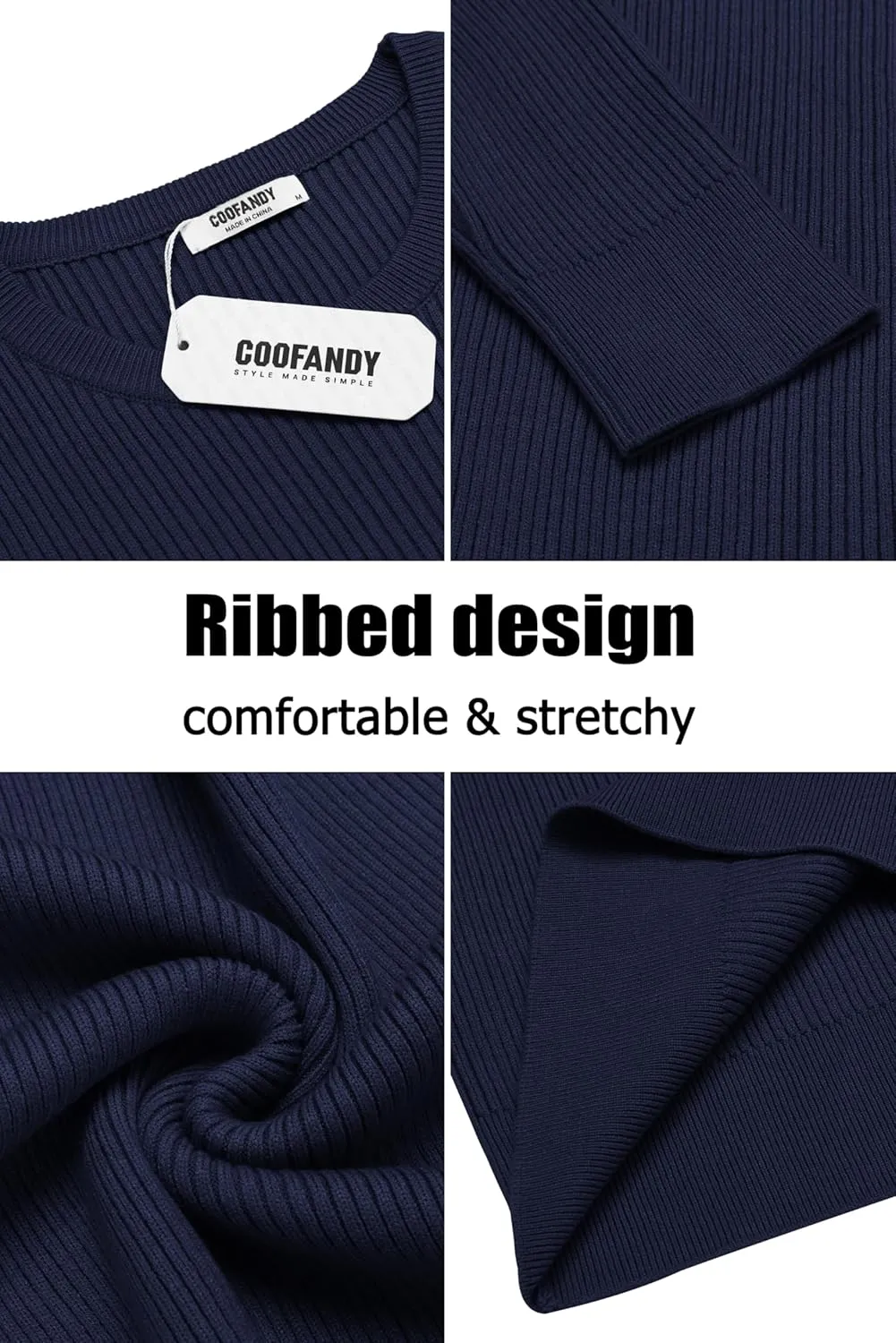 COOFANDY Men's Ribbed Crewneck Sweater Long Sleeve Slim Fit Knitted Pullover Sweater
