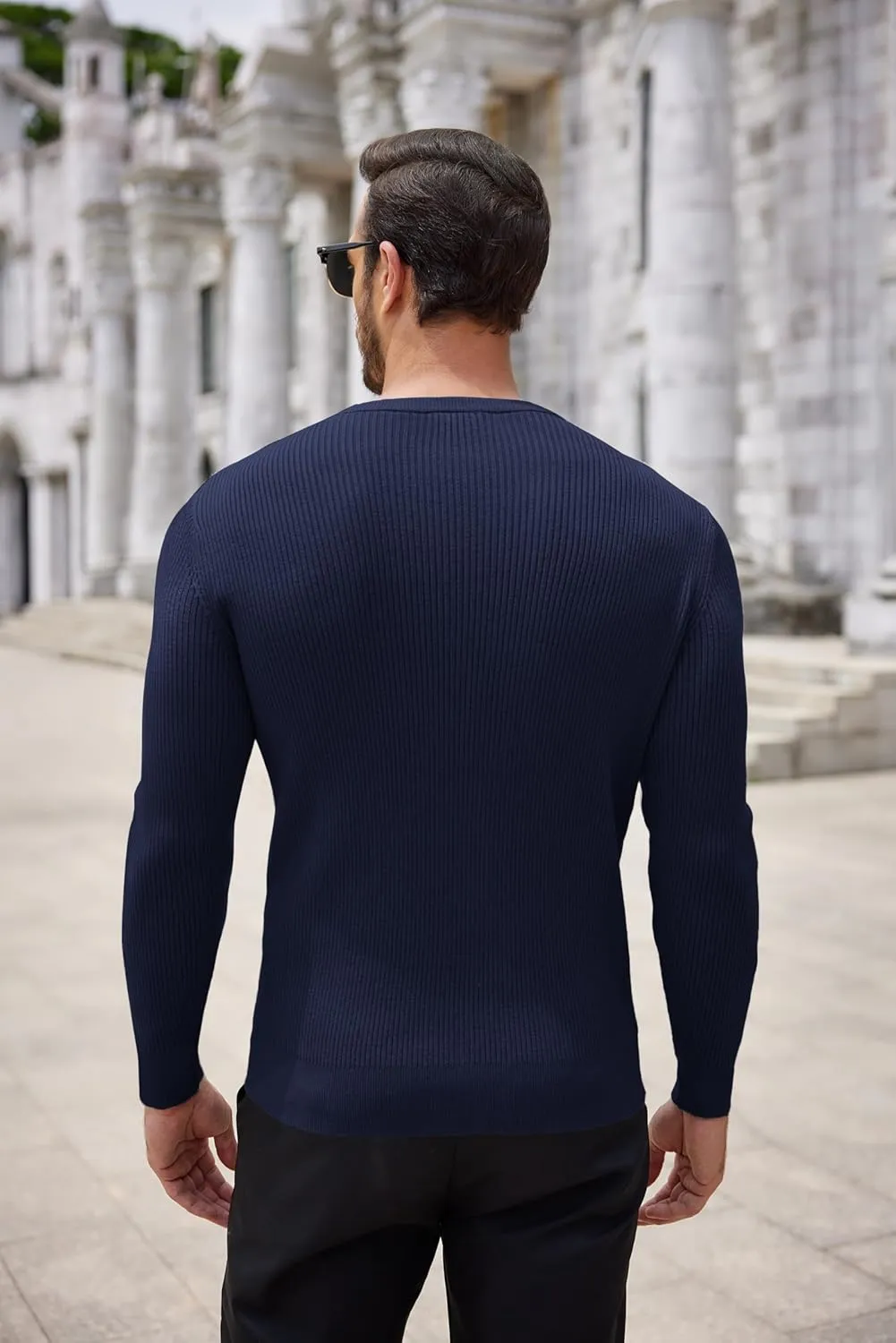 COOFANDY Men's Ribbed Crewneck Sweater Long Sleeve Slim Fit Knitted Pullover Sweater