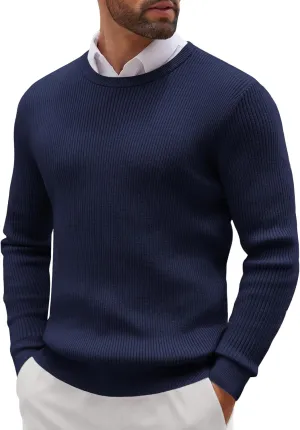 COOFANDY Men's Ribbed Crewneck Sweater Long Sleeve Slim Fit Knitted Pullover Sweater