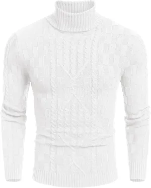 COOFANDY Men's Slim Fit Turtleneck Sweater Casual Cable Knit Pullover Sweaters