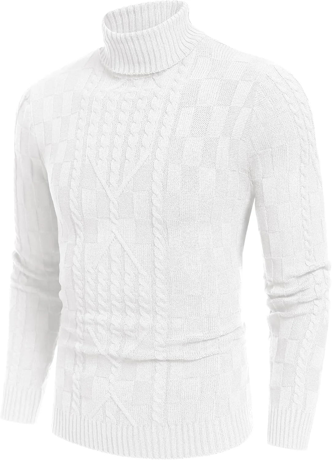 COOFANDY Men's Slim Fit Turtleneck Sweater Casual Cable Knit Pullover Sweaters