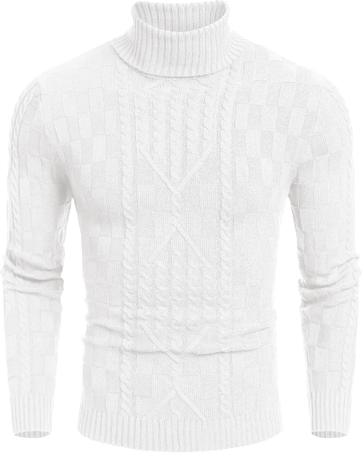 COOFANDY Men's Slim Fit Turtleneck Sweater Casual Cable Knit Pullover Sweaters