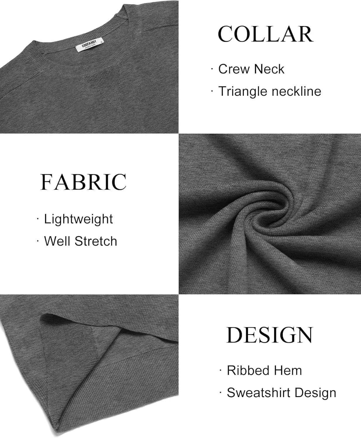 COOFANDY Mens Sweater Crewneck Pullover Long Sleeve Lightweight Sweater Plain Knit Silm Fit