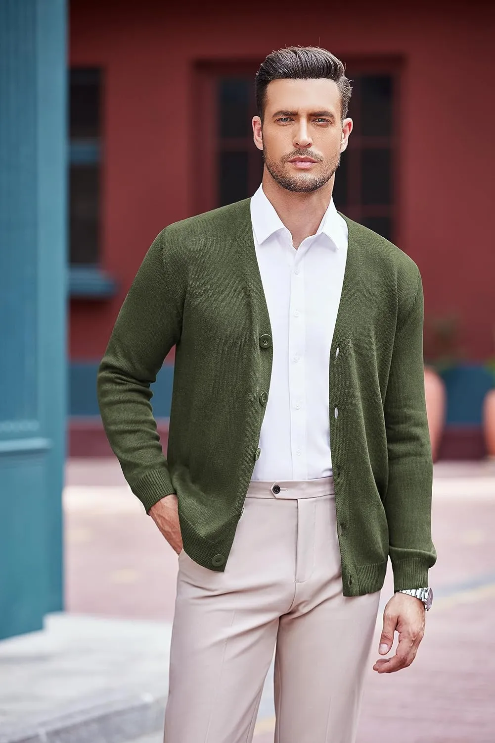 COOFANDY Men's V Neck Cardigan Sweater Casual Lightweight Button Down Knitted Cardigan Sweater