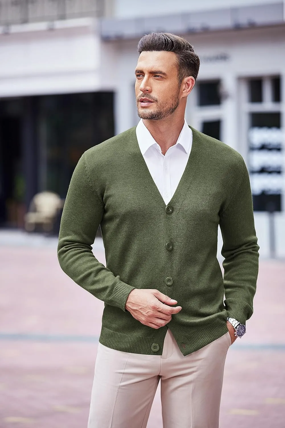 COOFANDY Men's V Neck Cardigan Sweater Casual Lightweight Button Down Knitted Cardigan Sweater
