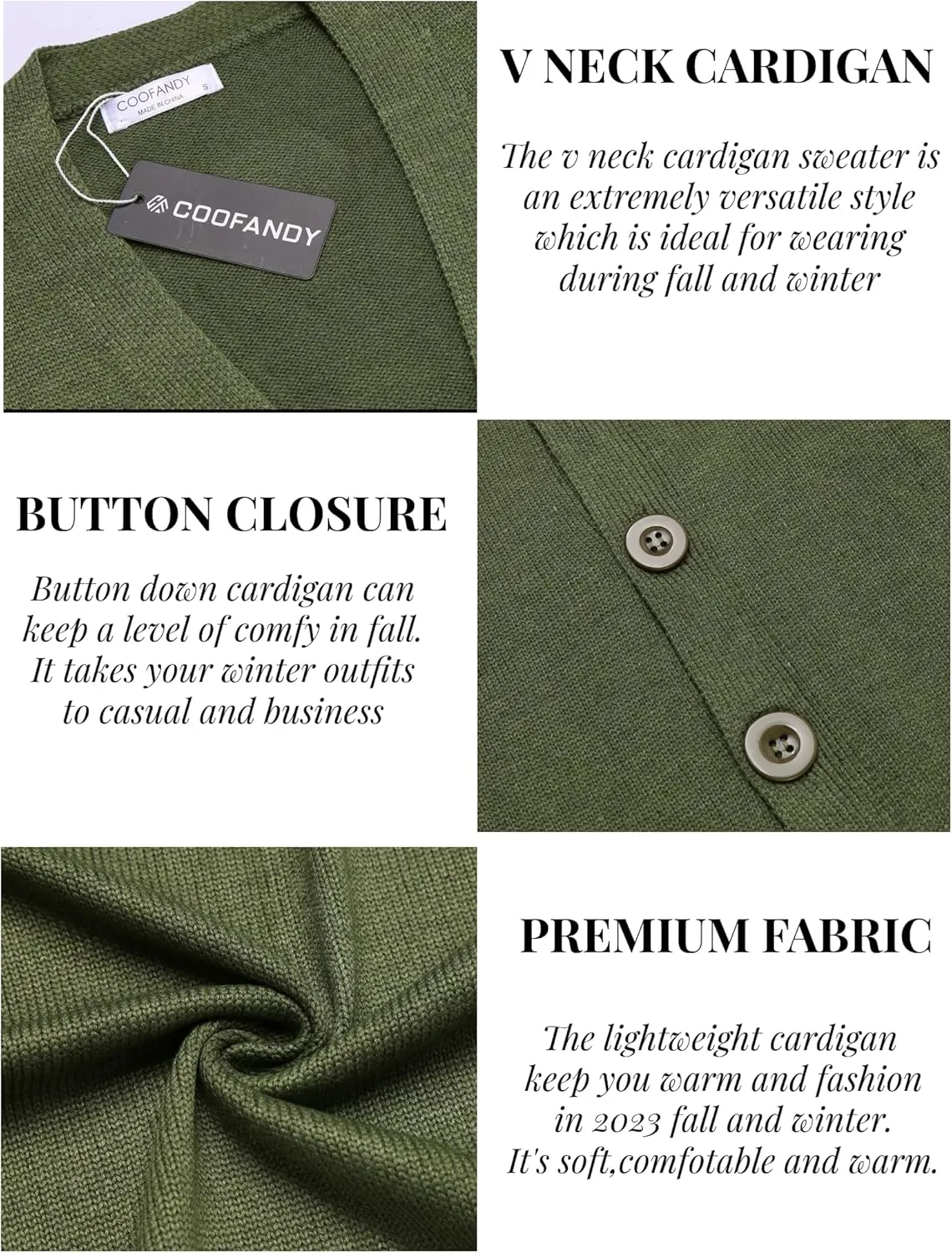 COOFANDY Men's V Neck Cardigan Sweater Casual Lightweight Button Down Knitted Cardigan Sweater