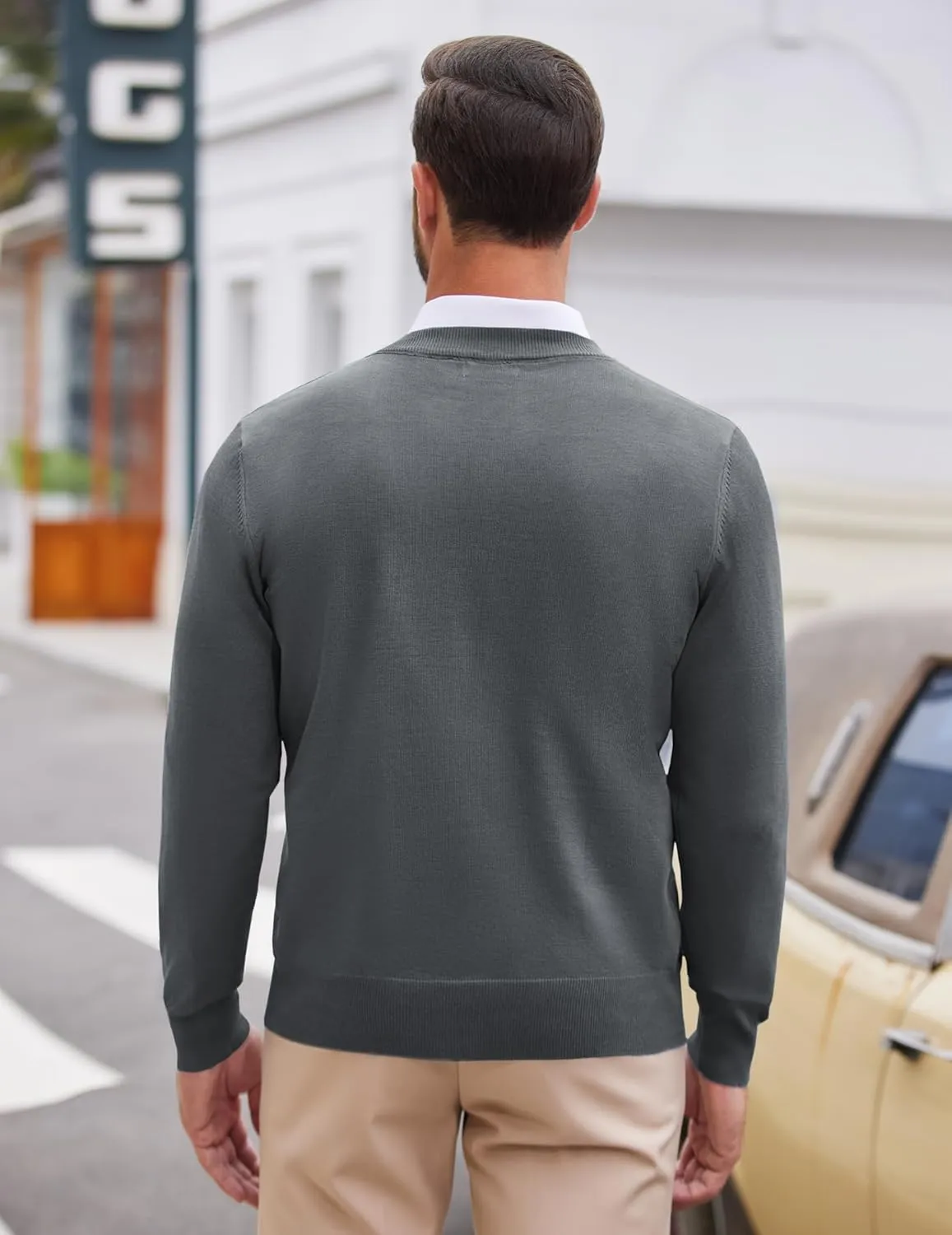 COOFANDY Mens V Neck Dress Sweater Long Sleeve Slim Fit Fashion Pullover Sweater