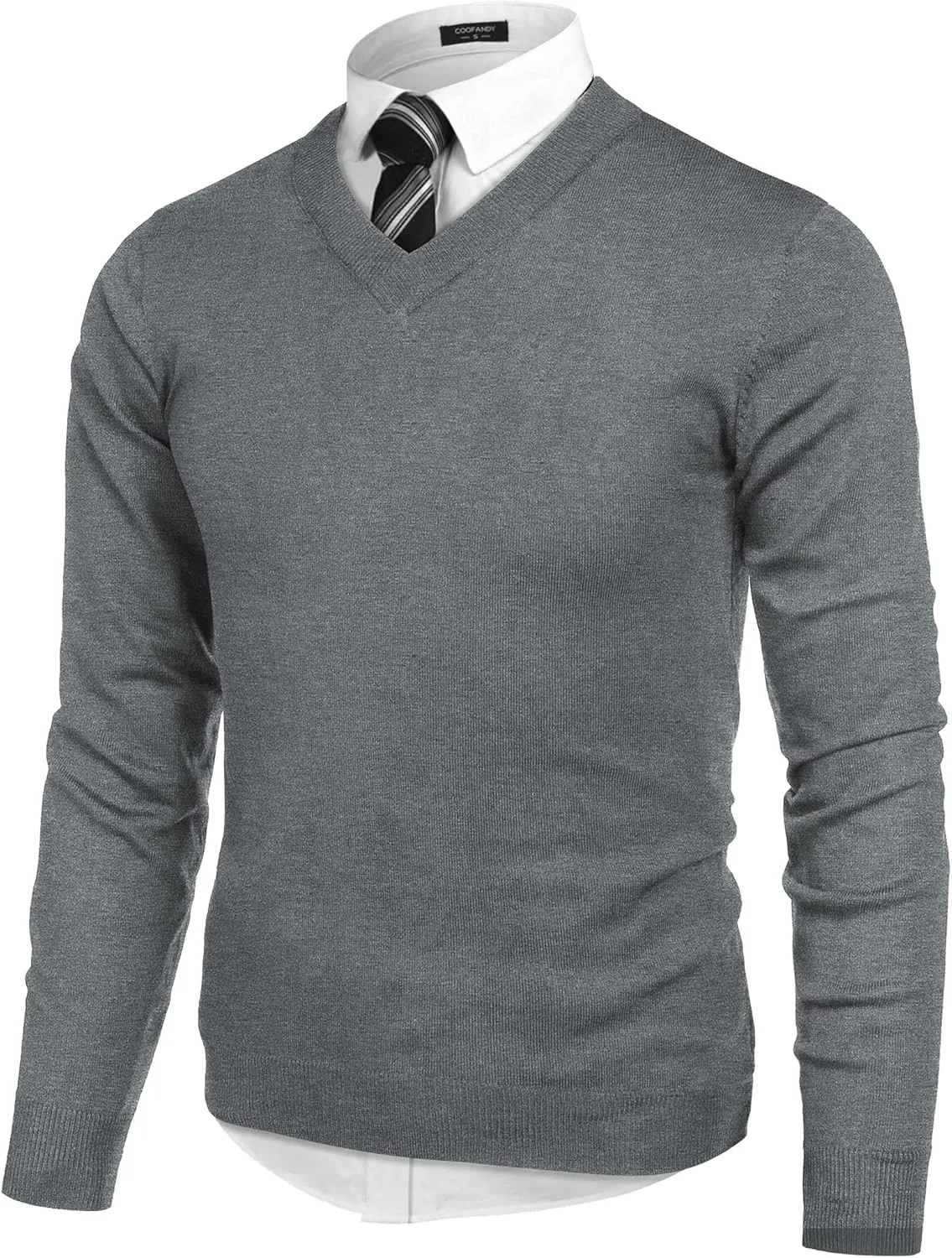 COOFANDY Mens V Neck Dress Sweater Long Sleeve Slim Fit Fashion Pullover Sweater