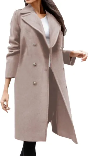 cooki Trench Coat for Women 2023 Women's Wool Trench Coats Warm Winter Pea Coat Double Breasted Mid-Long Lapel Fleece Jackets