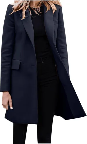 cooki Trench Coat for Women Casual Womens Winter Coats Lapel Cardigan Pea Coats Warm Overcoats Fall Long Blazer Jackets