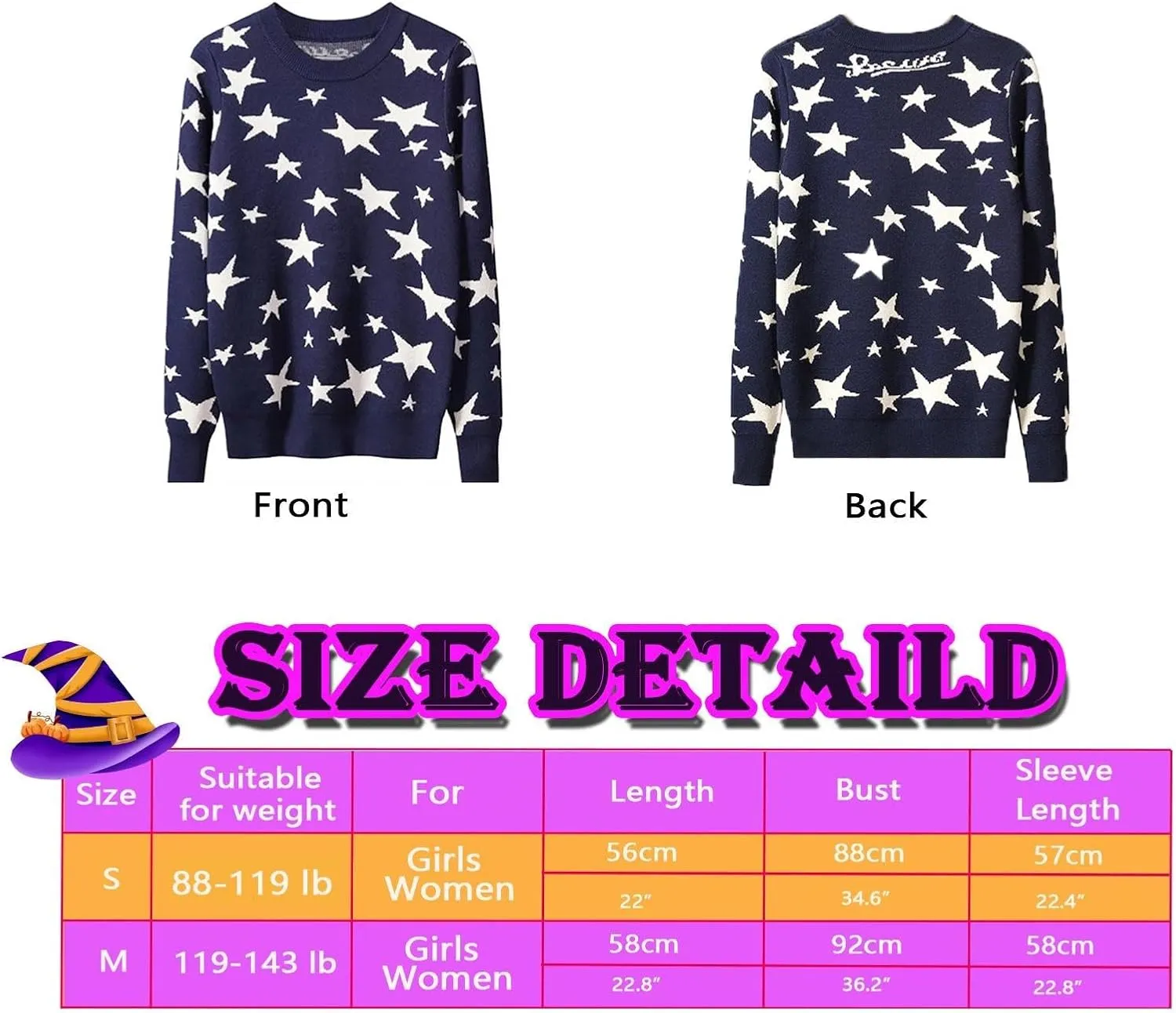 Coraline Sweater with Stars Women Blue Sweater Halloween Star Sweater Adult Costume Accessories Merchandise Merch