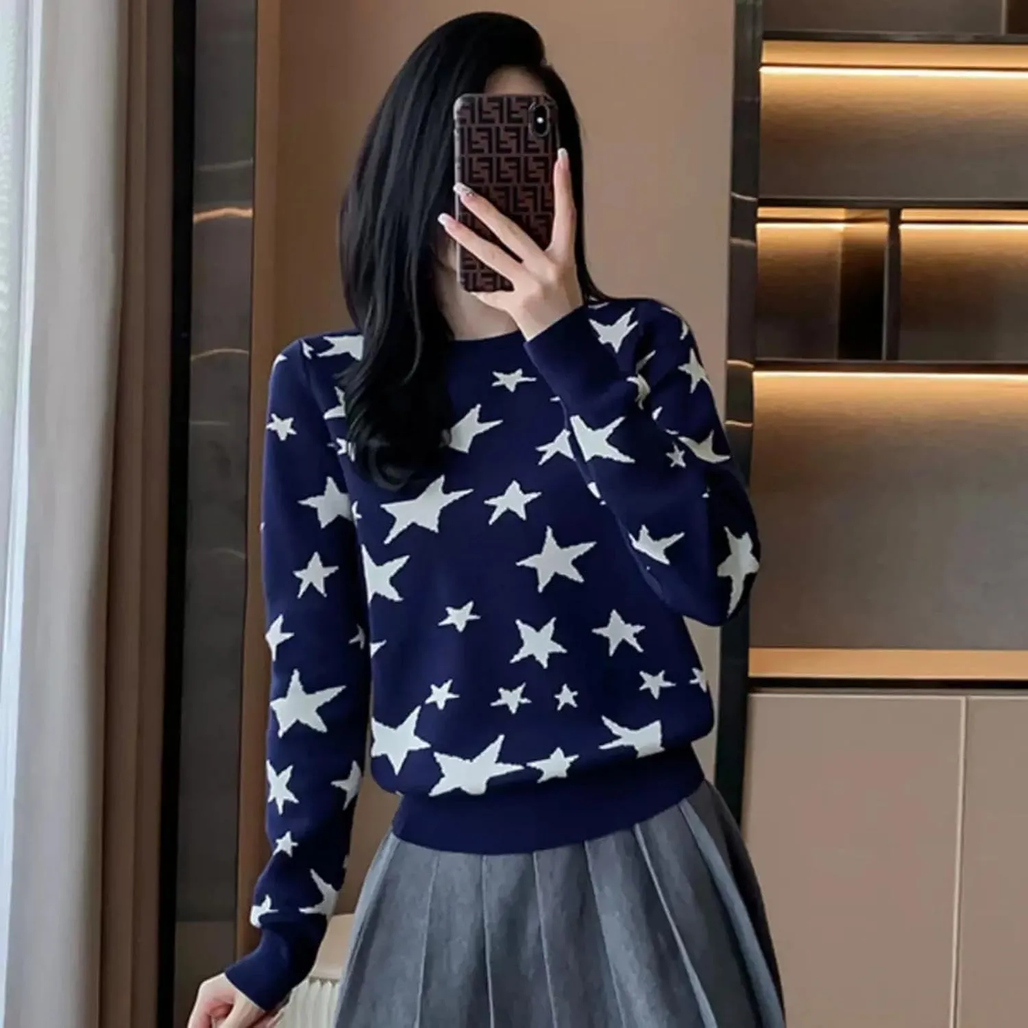 Coraline Sweater with Stars Women Blue Sweater Halloween Star Sweater Adult Costume Accessories Merchandise Merch