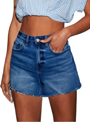 cordat Women's Mid Rise Ripped Stretchy Jeans Shorts Frayed Raw Hem Casual Denim Shorts