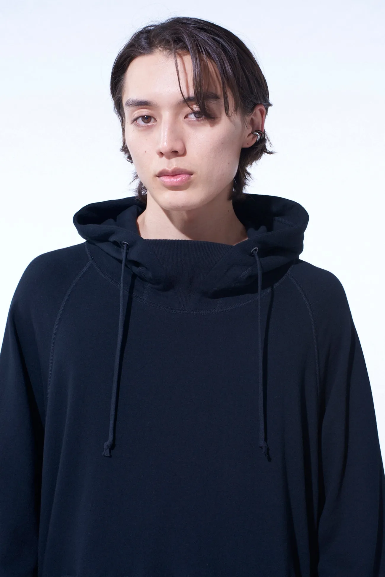 COTTON GAUZE SHORT-SLEEVED BIG HOODIE WITH SIDE ZIPPERS