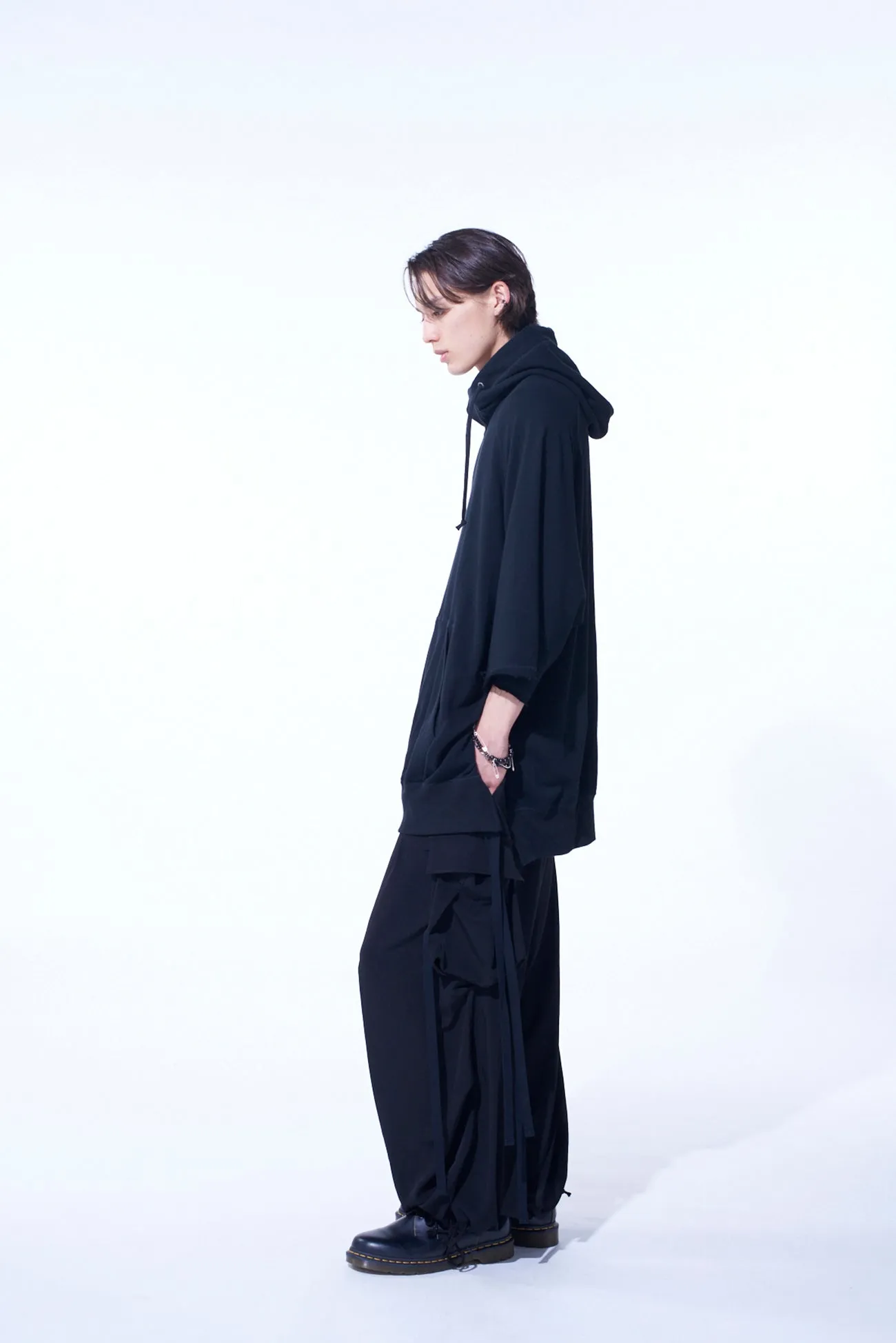 COTTON GAUZE SHORT-SLEEVED BIG HOODIE WITH SIDE ZIPPERS