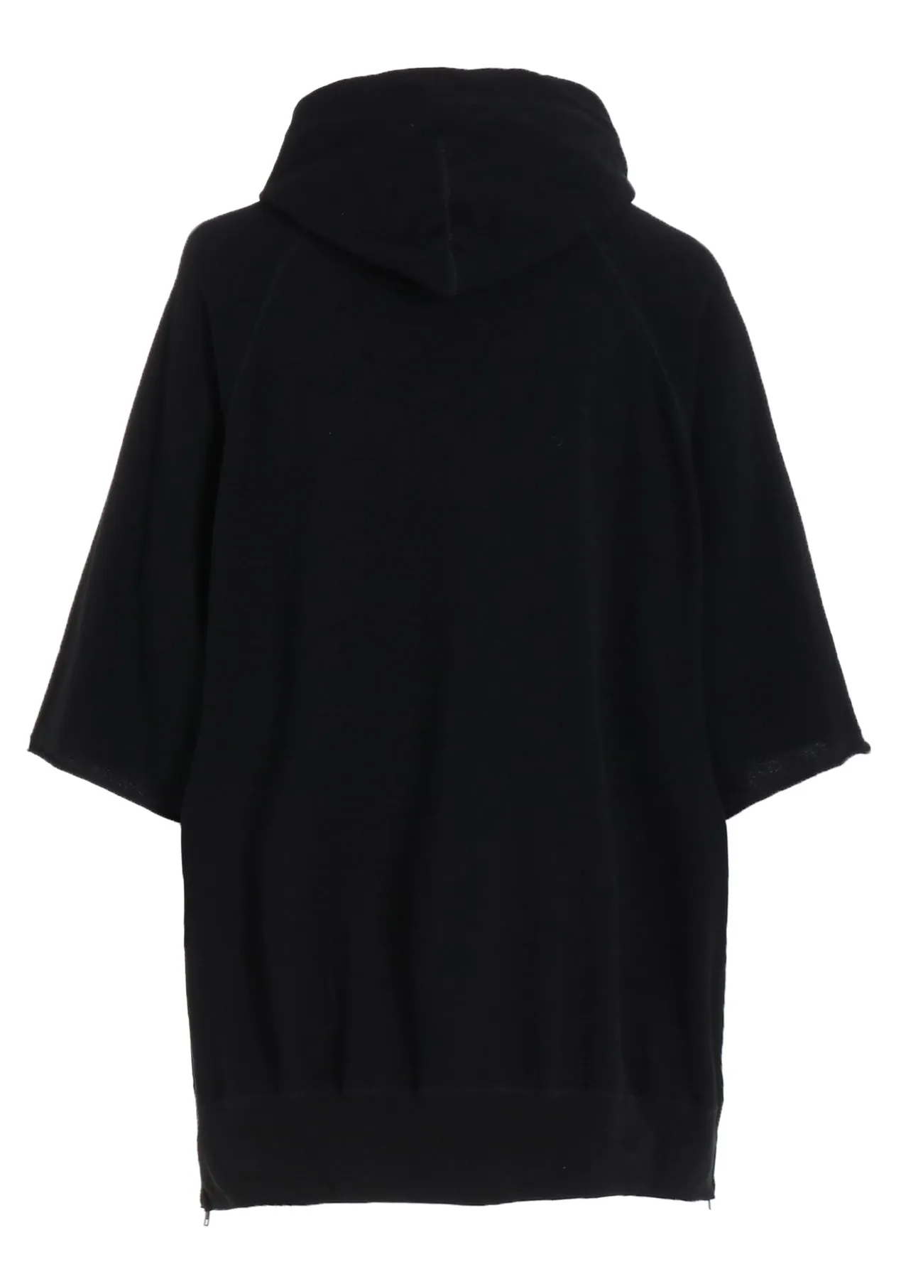 COTTON GAUZE SHORT-SLEEVED BIG HOODIE WITH SIDE ZIPPERS