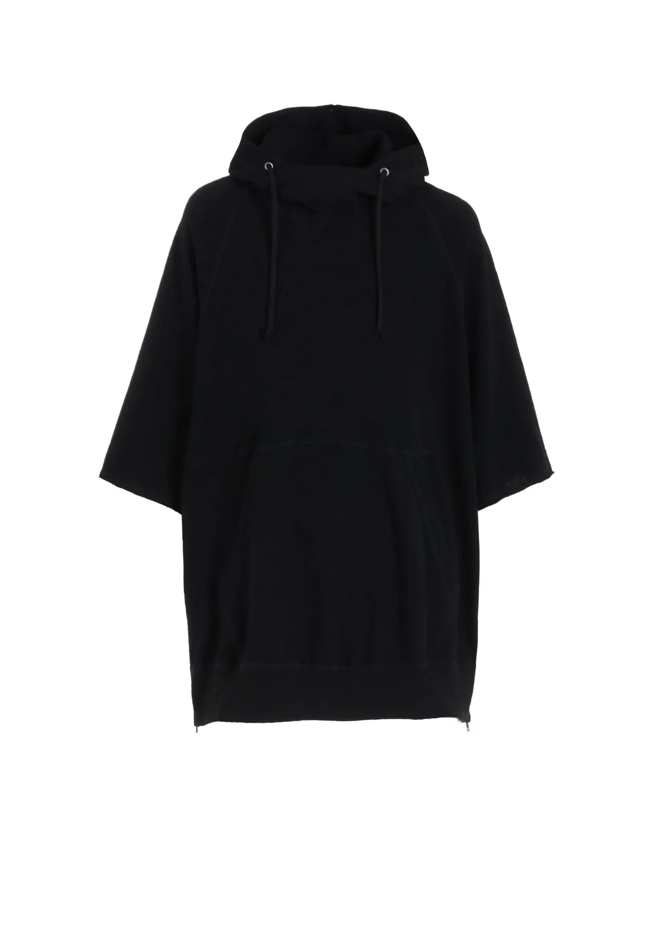 COTTON GAUZE SHORT-SLEEVED BIG HOODIE WITH SIDE ZIPPERS