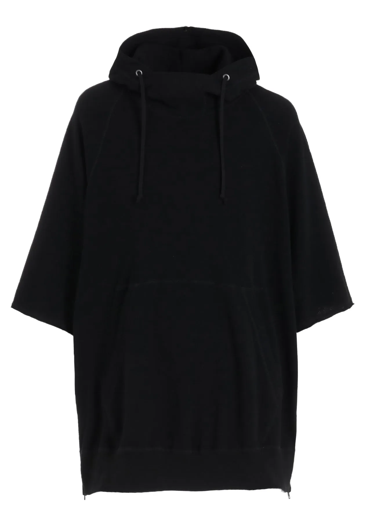 COTTON GAUZE SHORT-SLEEVED BIG HOODIE WITH SIDE ZIPPERS