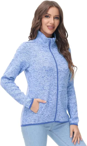 COZZIPLUS Women Zip Up Sweater Jacket with Fleece Interior, Warm Knitted Fleece Jacket with Pockets