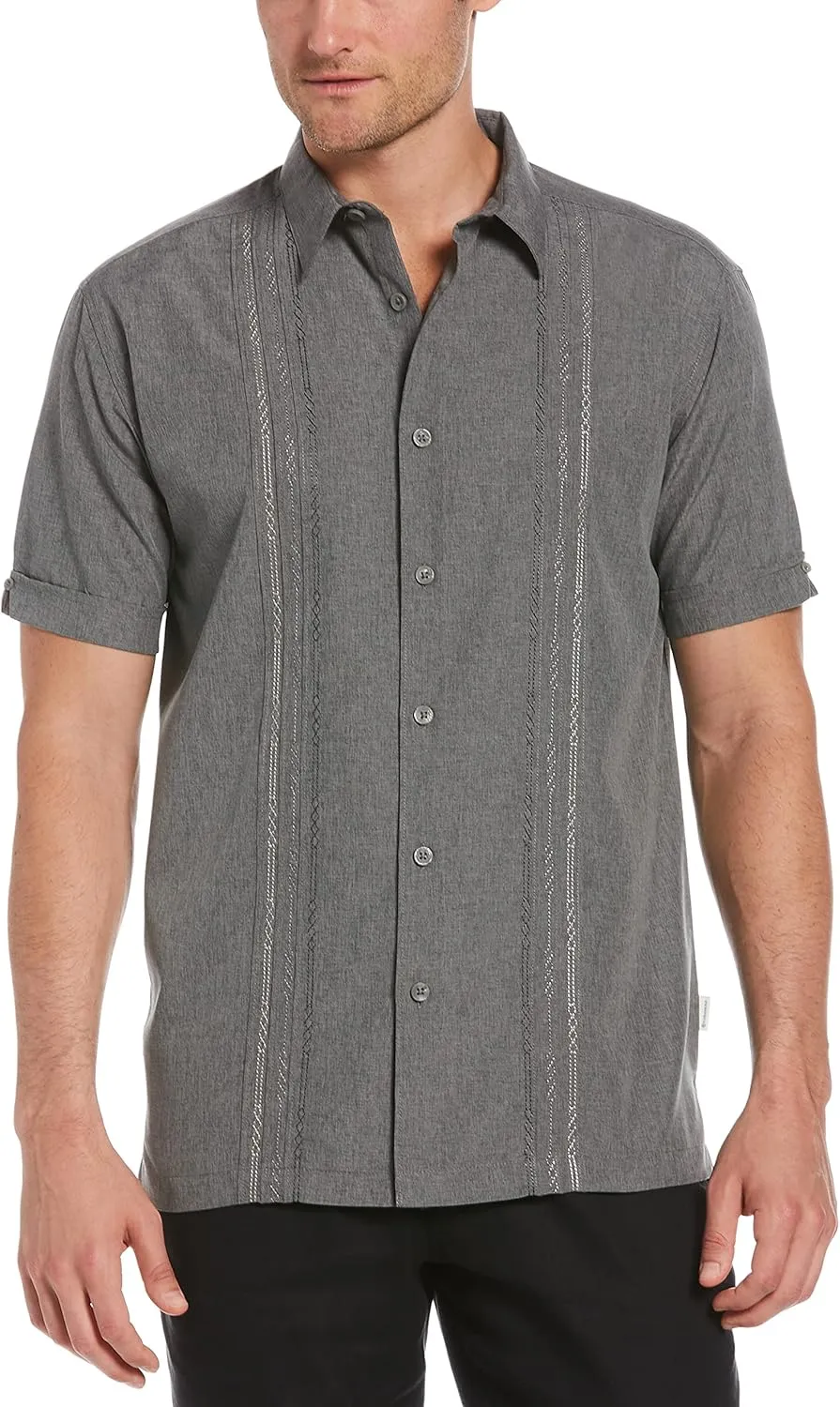 Cubavera Men's Embroidered Chambray Short Sleeve Button-Down Shirt, Wrinkle Resistant, Point Collar, Breathable Soft Fabric