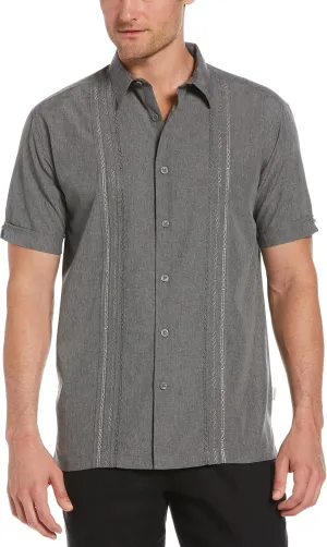 Cubavera Men's Embroidered Chambray Short Sleeve Button-Down Shirt, Wrinkle Resistant, Point Collar, Breathable Soft Fabric