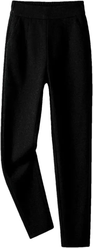 DBFBDTU High-Waisted Woolen Pants Women's Elastic Waist Casual Pants Women's Thickened Harem Pants