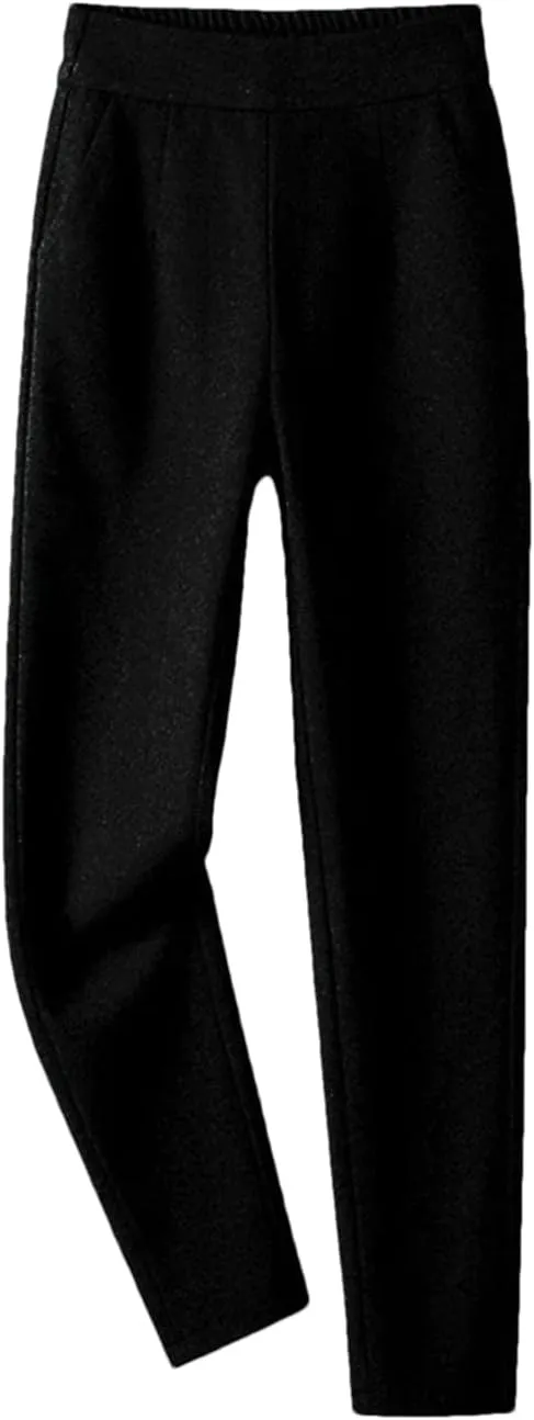 DBFBDTU High-Waisted Woolen Pants Women's Elastic Waist Casual Pants Women's Thickened Harem Pants