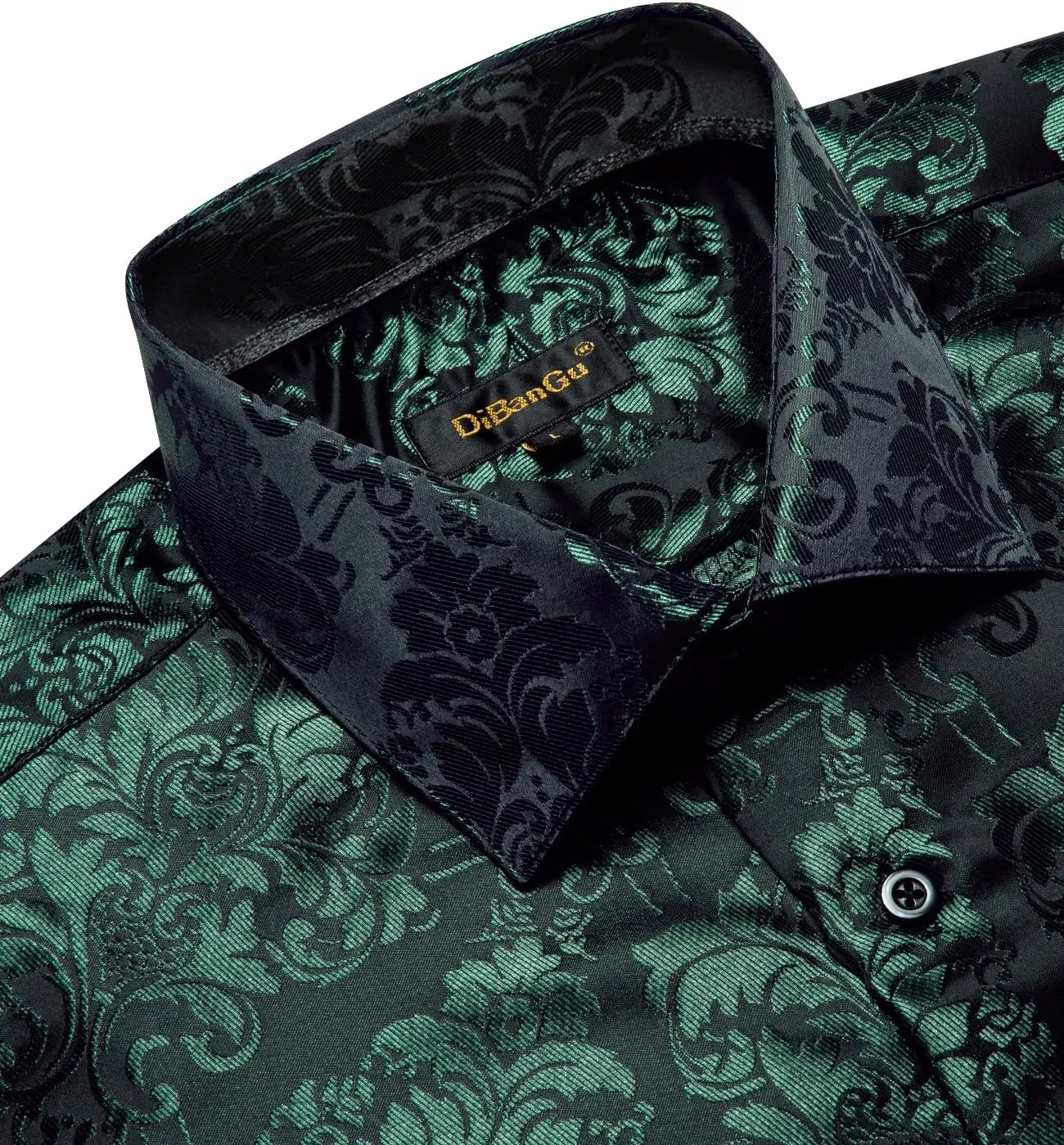 DiBanGu Mens Silk Paisley Dress Shirts,Long Sleeve Button Down Shirt Casual Regular Fit Shirt for Men Wedding Party