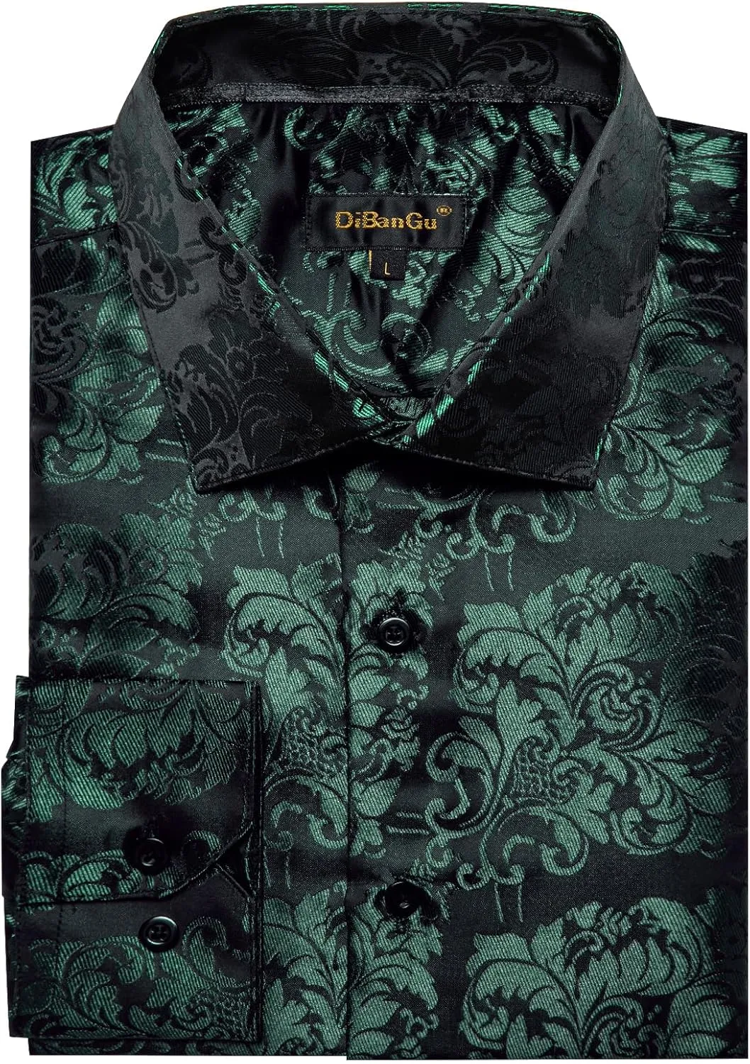 DiBanGu Mens Silk Paisley Dress Shirts,Long Sleeve Button Down Shirt Casual Regular Fit Shirt for Men Wedding Party