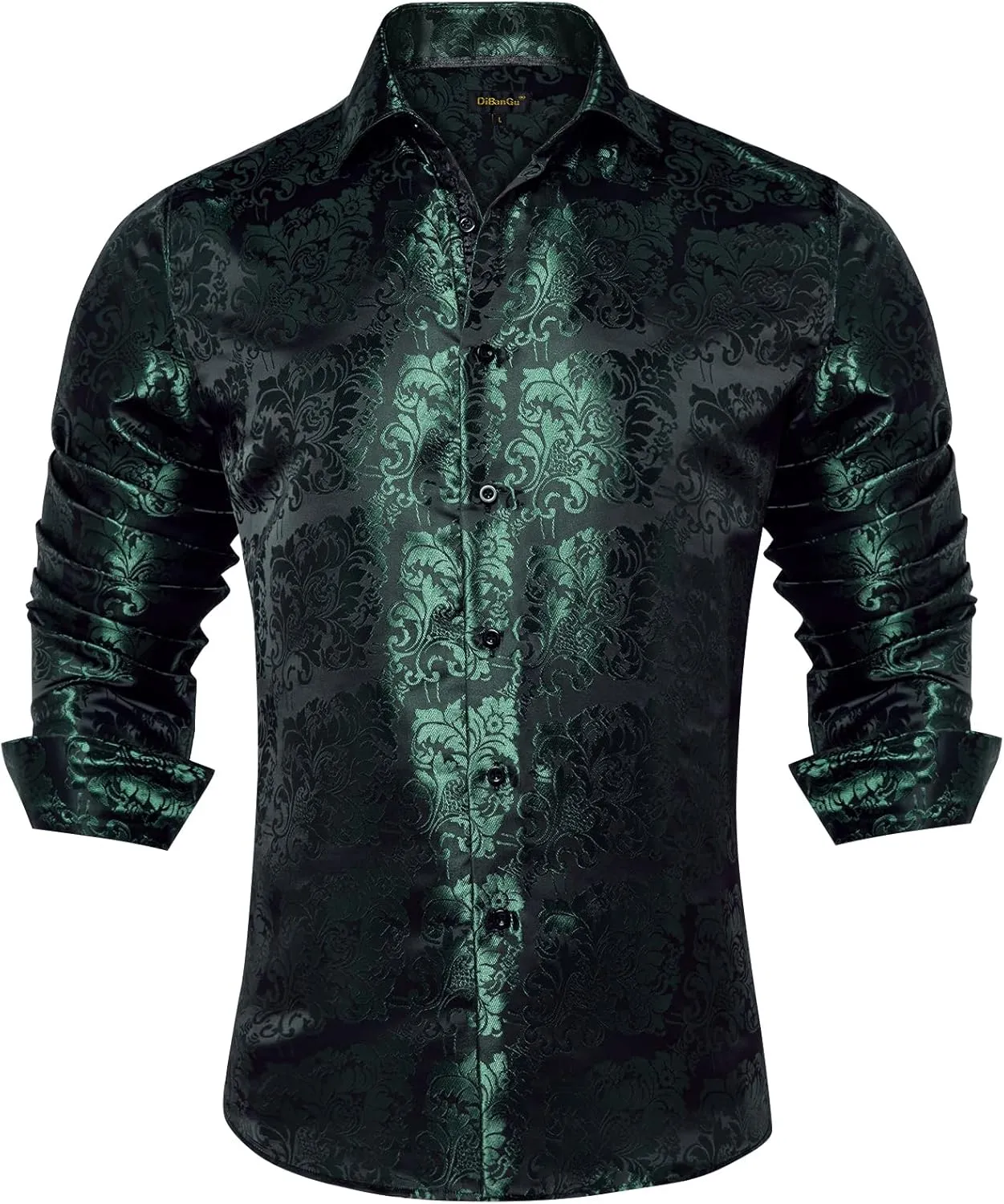 DiBanGu Mens Silk Paisley Dress Shirts,Long Sleeve Button Down Shirt Casual Regular Fit Shirt for Men Wedding Party