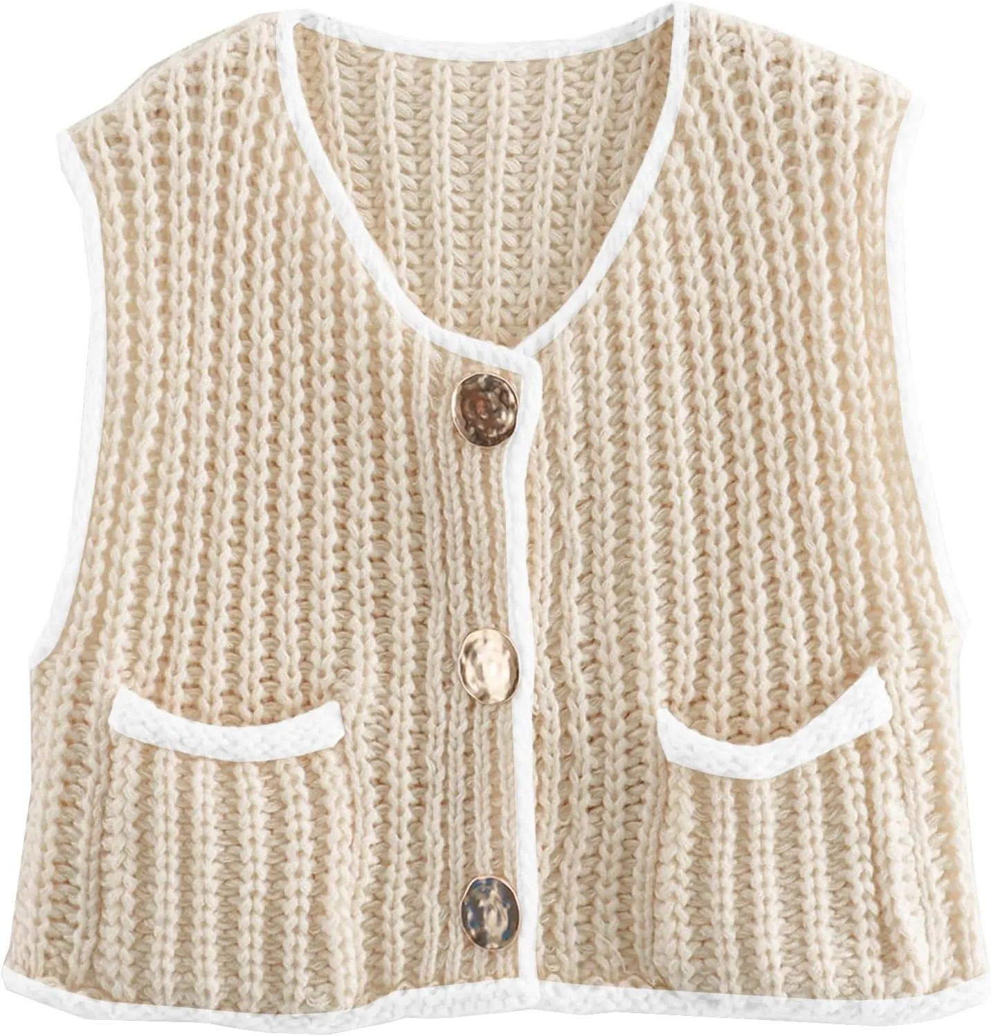 Disamer Sleeveless Sweater Vest for Women Crochet Knit Button Down Crop Cardigan Sleeveless Tank Tops with Pockets