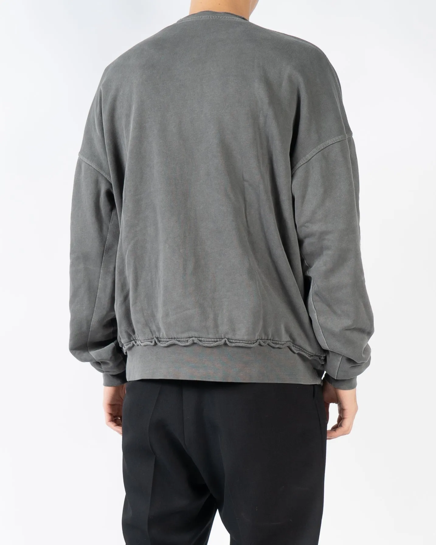 Distressed Double Layer Crewneck Washed Grey