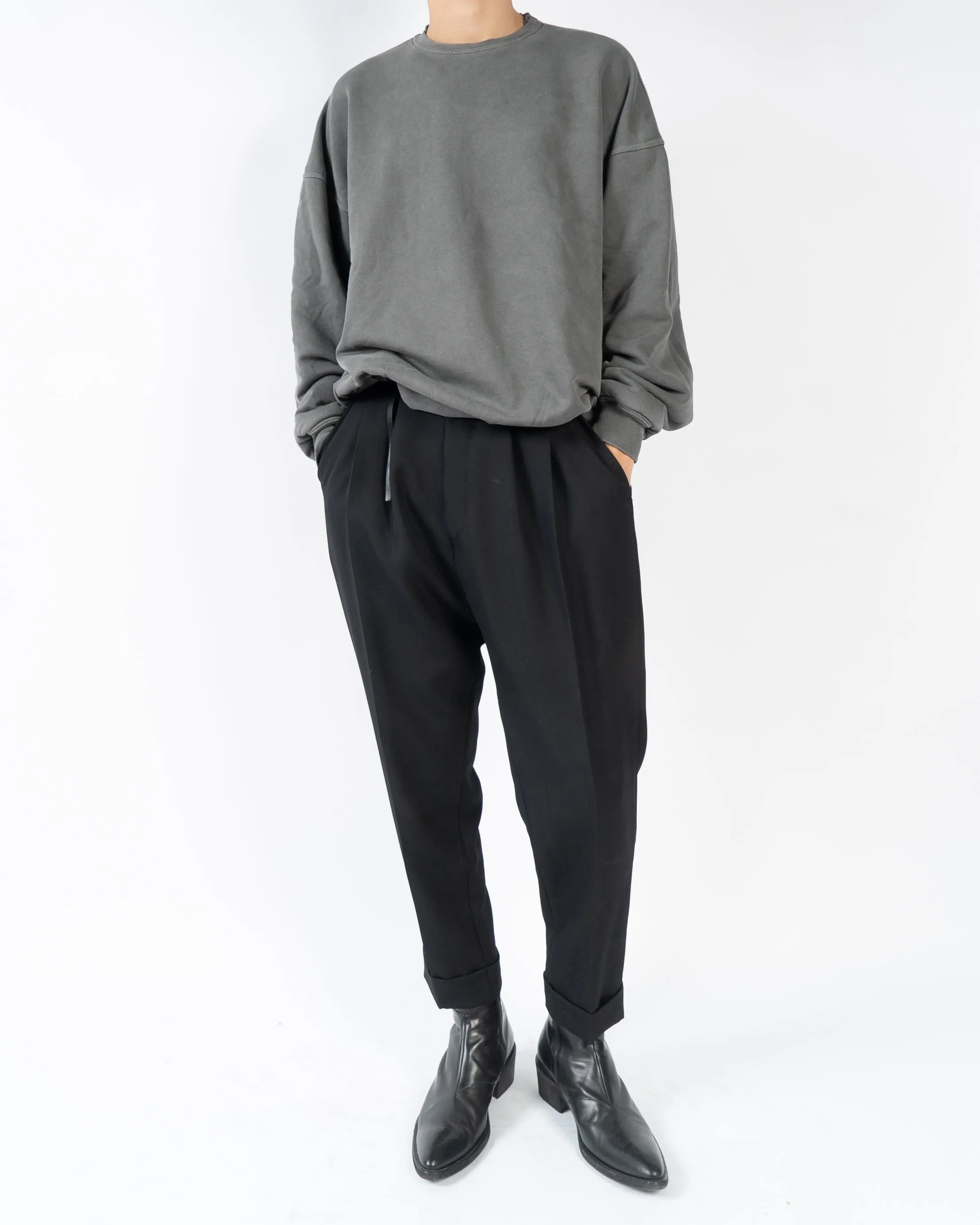 Distressed Double Layer Crewneck Washed Grey