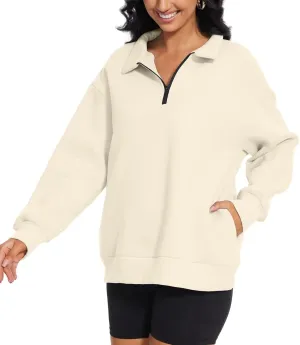 Dolpind Womens Oversized Half Sweater Long Sleeve Hoodie Unisex Pullover Sweater Shirt