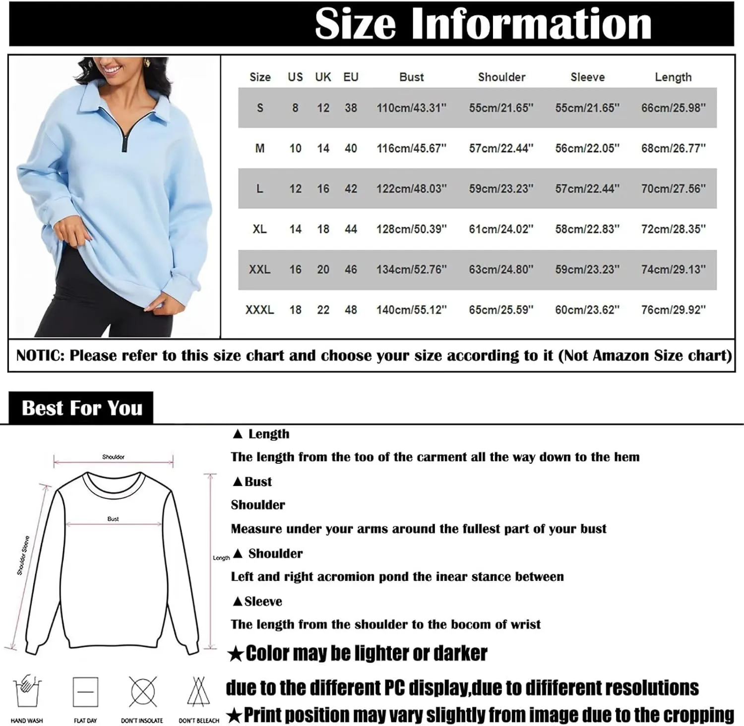 Dolpind Womens Oversized Half Sweater Long Sleeve Hoodie Unisex Pullover Sweater Shirt