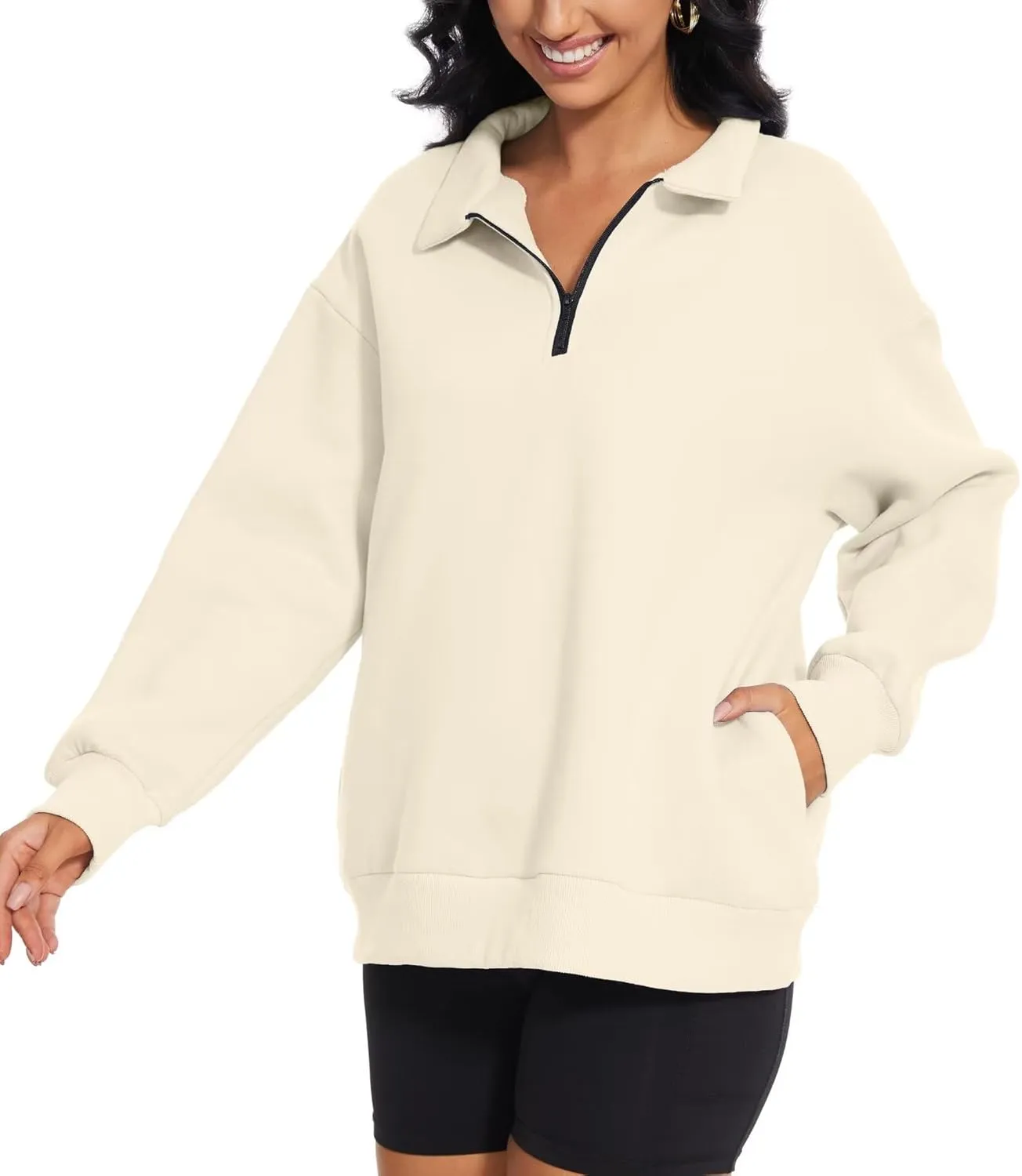 Dolpind Womens Oversized Half Sweater Long Sleeve Hoodie Unisex Pullover Sweater Shirt
