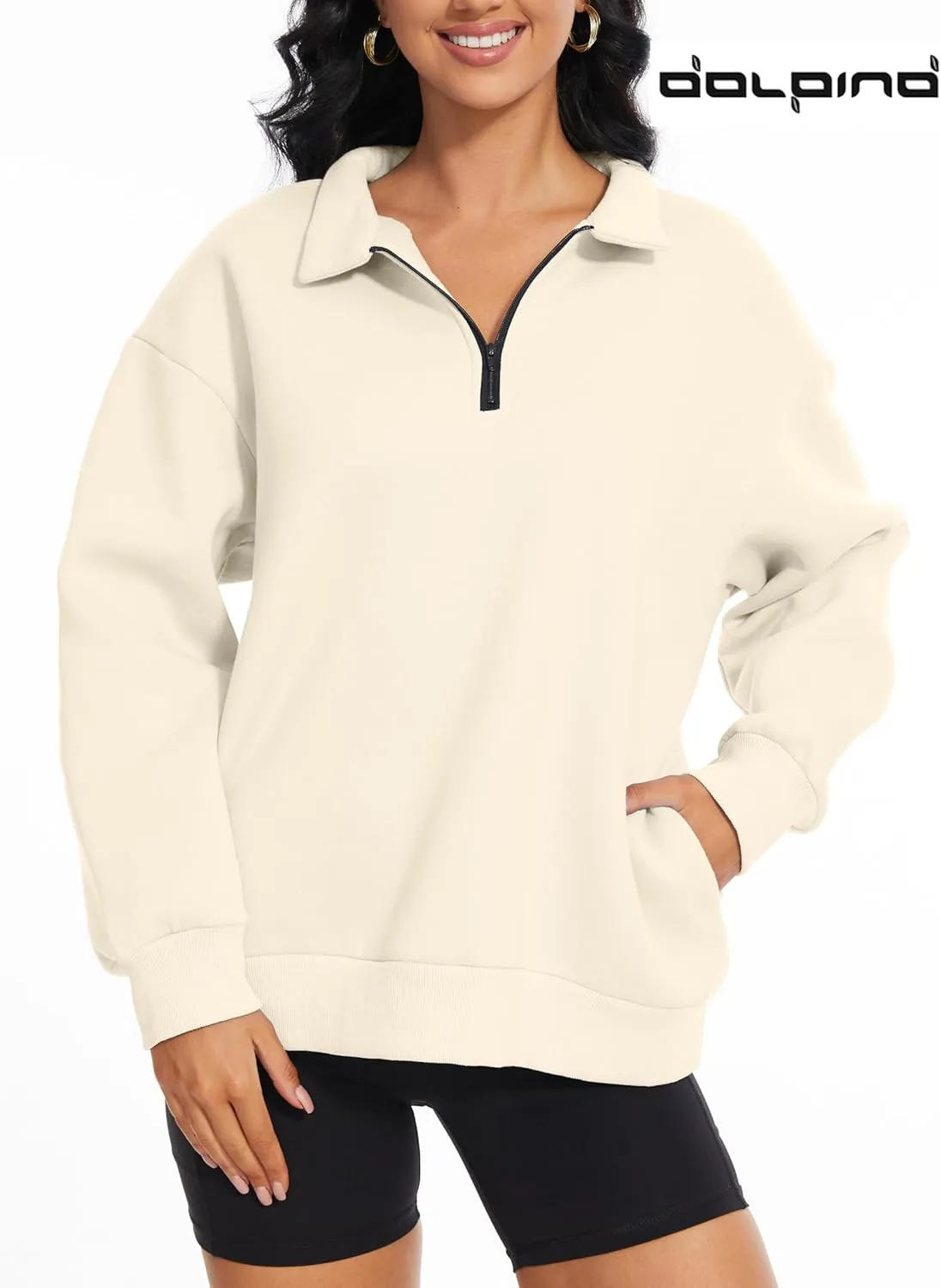 Dolpind Womens Oversized Half Sweater Long Sleeve Hoodie Unisex Pullover Sweater Shirt