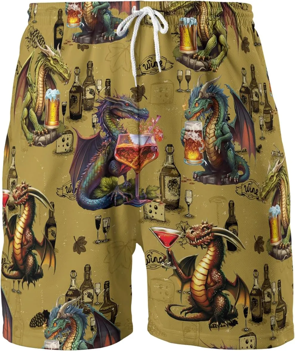 Dragons Mens Hawaiian Sport Shorts - Dragon Dice Hawaiian Shorts for Men - Casual Drawstring Beachwear Shorts Series 21