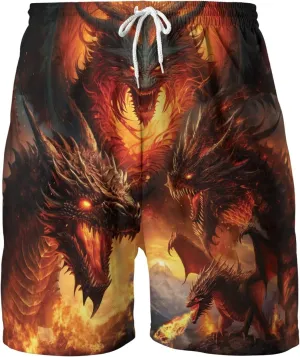 Dragons Mens Hawaiian Sport Shorts - Dragon Dice Hawaiian Shorts for Men - Casual Drawstring Beachwear Shorts Series 21